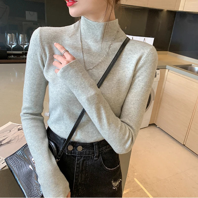 Turtleneck Sweater Women Knitted Pullovers Long Sleeve