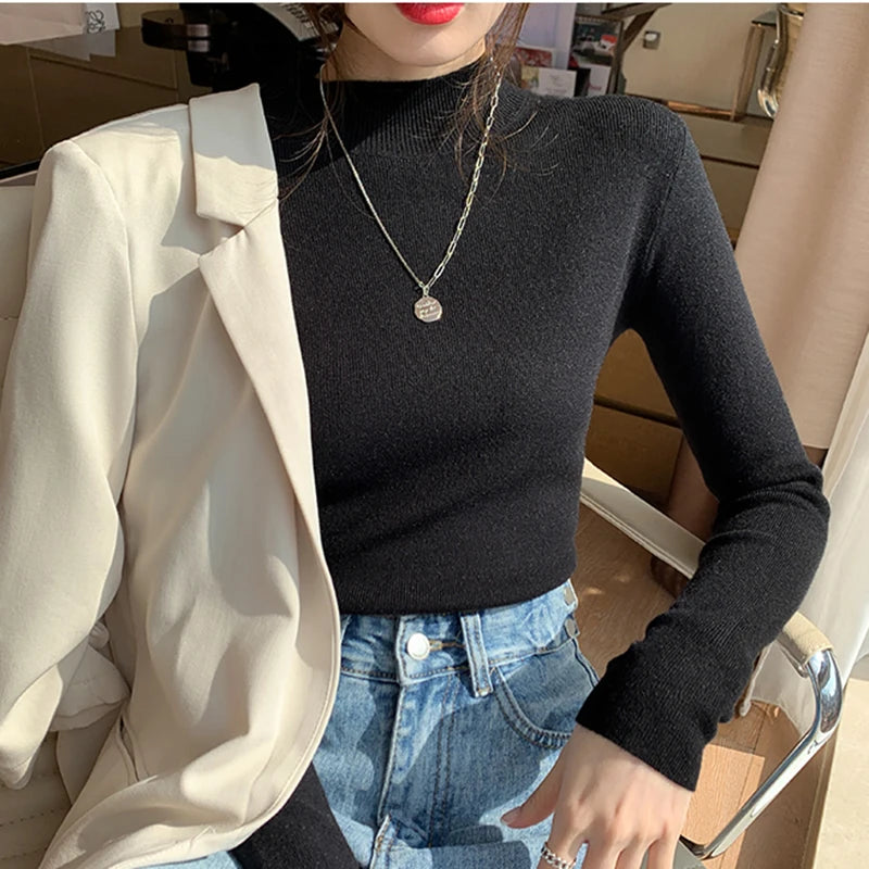 Turtleneck Sweater Women Knitted Pullovers Long Sleeve