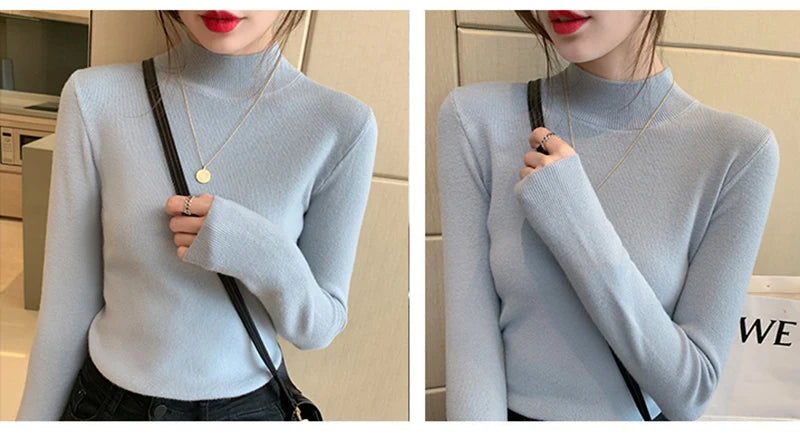 Turtleneck Sweater Women Knitted Pullovers Long Sleeve