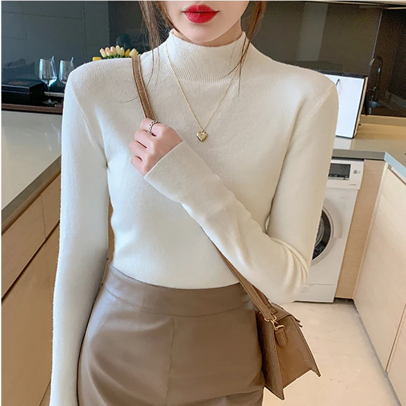 Turtleneck Sweater Women Knitted Pullovers Long Sleeve