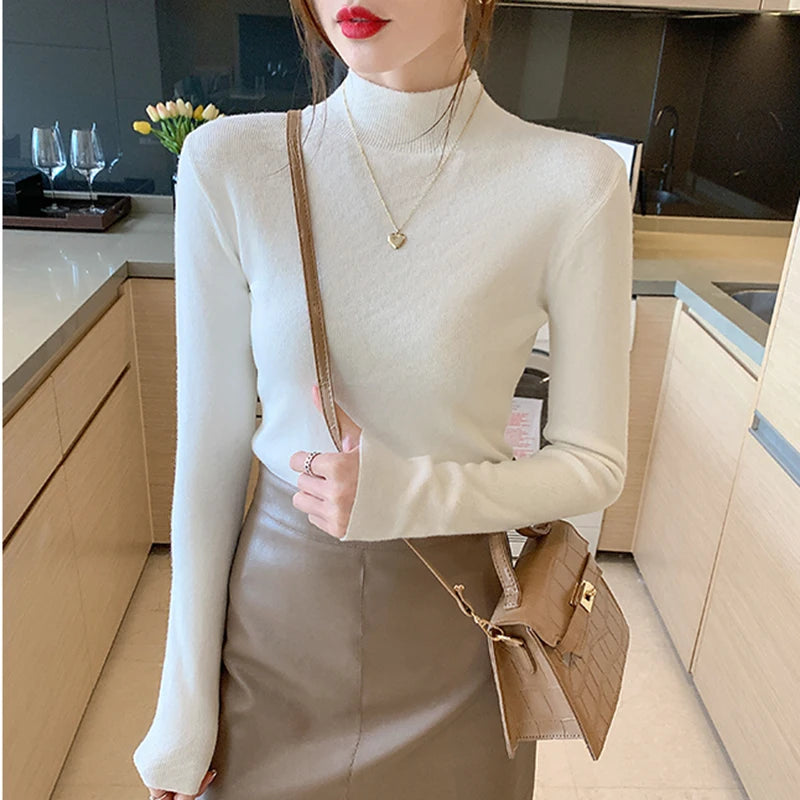 Turtleneck Sweater Women Knitted Pullovers Long Sleeve