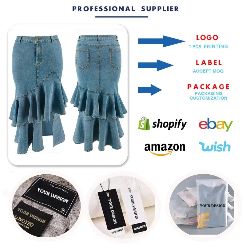 Plus Size Women Jeans Skirt Slim Denim Skirt for Women