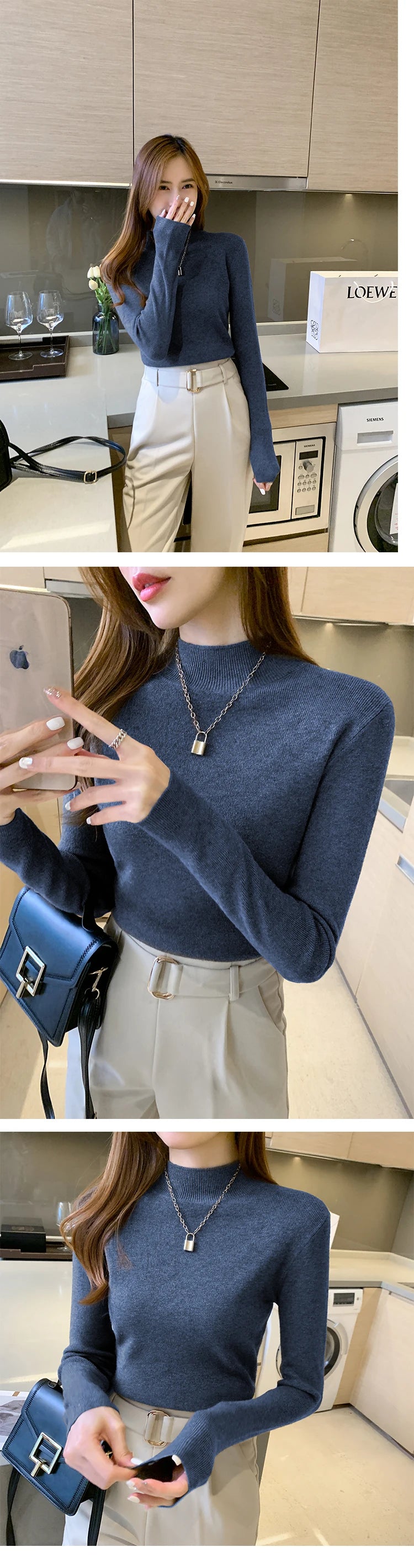 Turtleneck Sweater Women Knitted Pullovers Long Sleeve