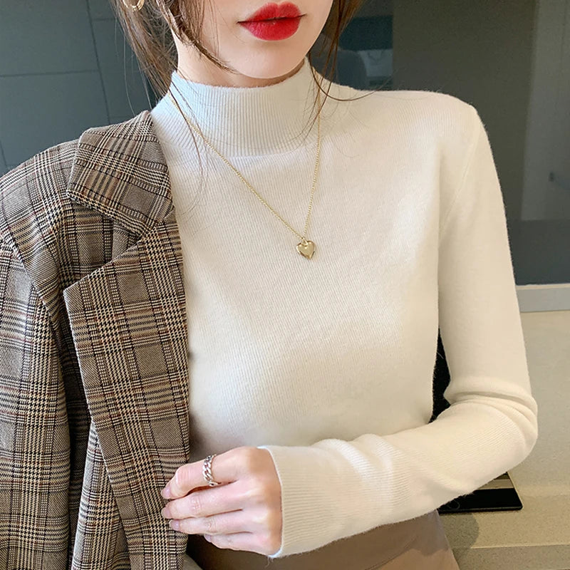 Turtleneck Sweater Women Knitted Pullovers Long Sleeve