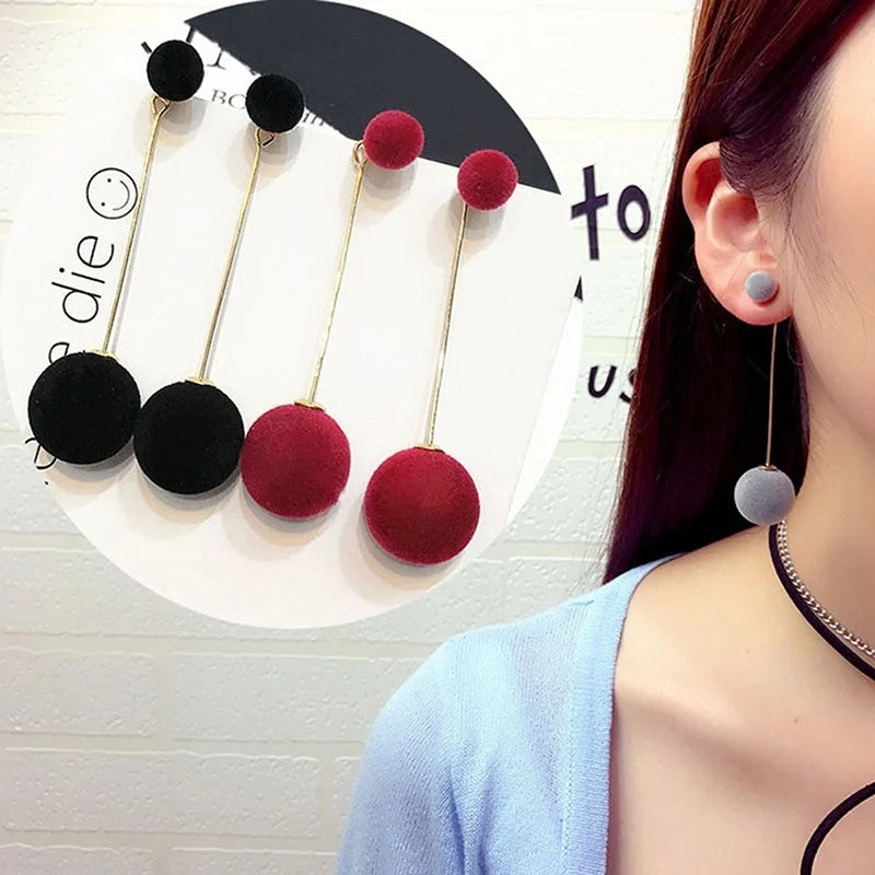 Cute Double Faux Fur Ball Dangle Drop Earrings