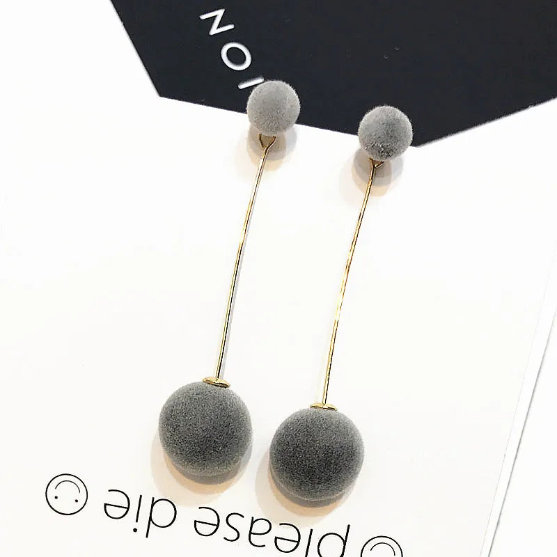 Cute Double Faux Fur Ball Dangle Drop Earrings