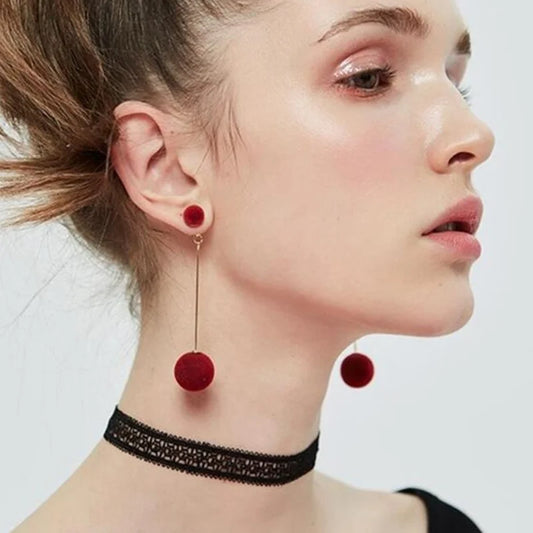 Cute Double Faux Fur Ball Dangle Drop Earrings