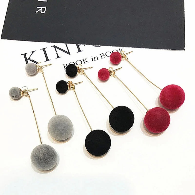 Cute Double Faux Fur Ball Dangle Drop Earrings