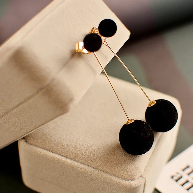 Cute Double Faux Fur Ball Dangle Drop Earrings
