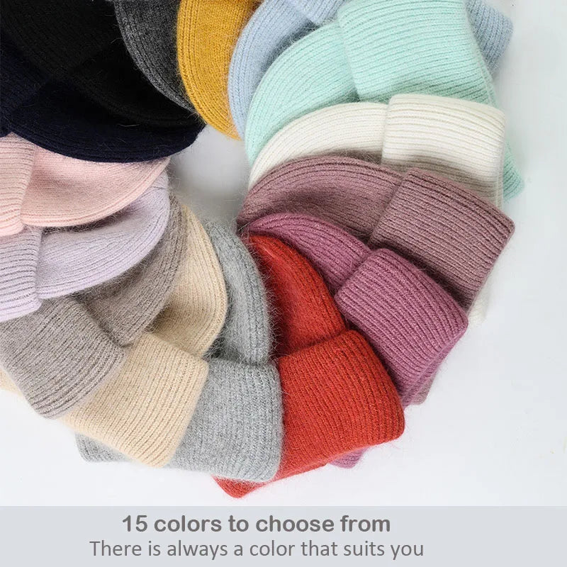 Winter Angola Rabbit Fur Knitted Beanies