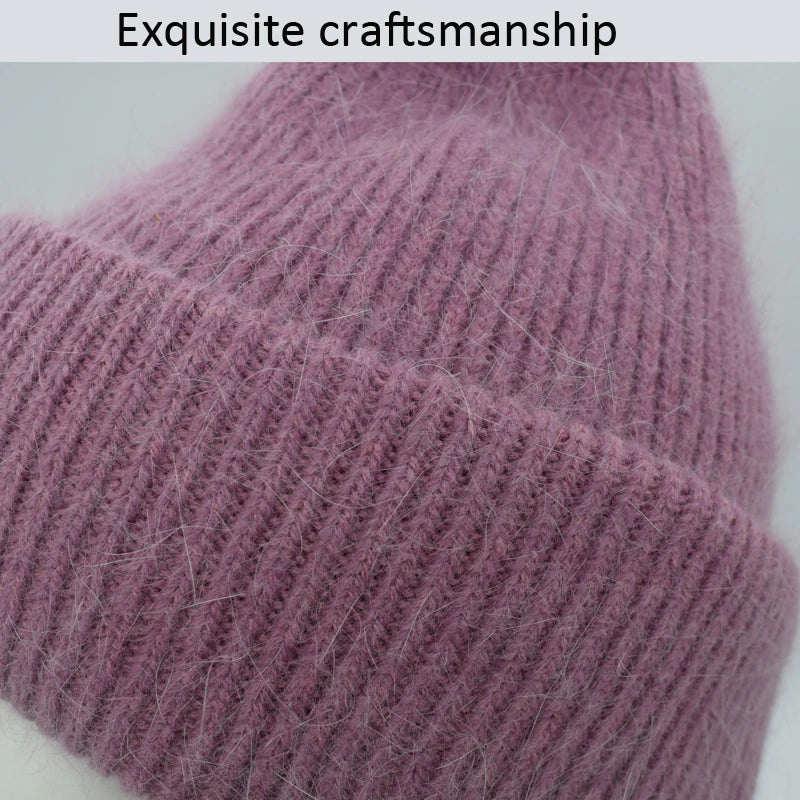 Winter Angola Rabbit Fur Knitted Beanies