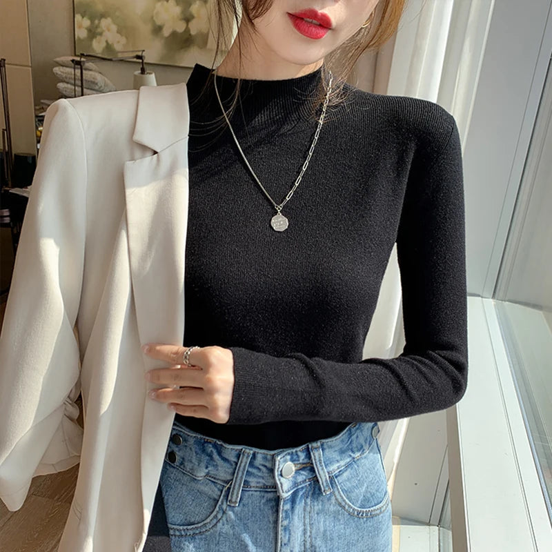 Turtleneck Sweater Women Knitted Pullovers Long Sleeve