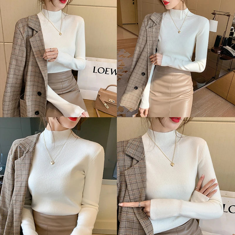 Turtleneck Sweater Women Knitted Pullovers Long Sleeve