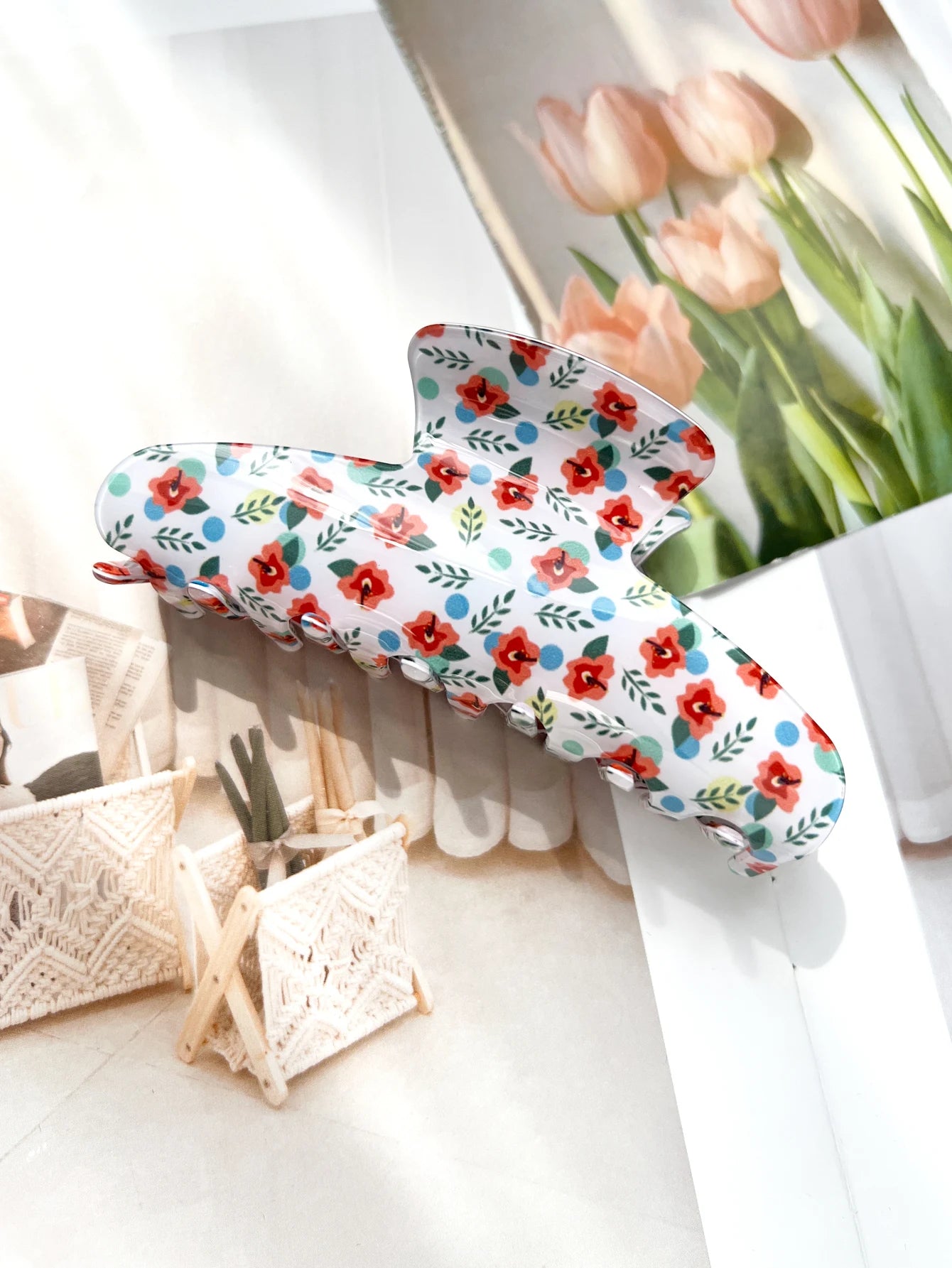 Pink Sweet Elegant Floral Cherry Hair Claw Clip Set