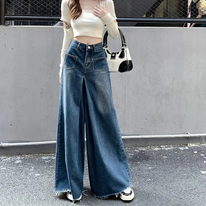 Woman High Waist Vintage Designer Wide Leg Jeans