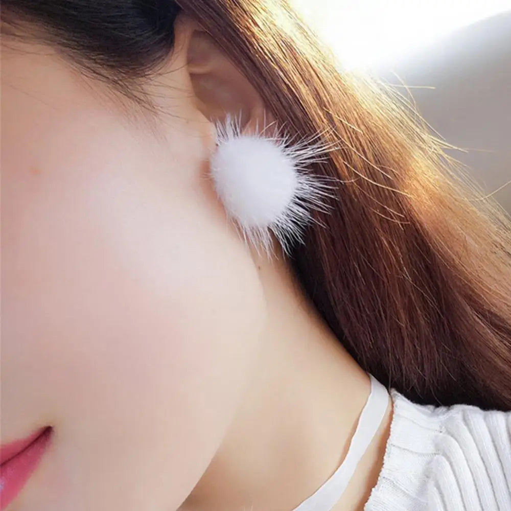 Women's Earrings Fashion Furry Fluffy Ball Stud Earrings Girls