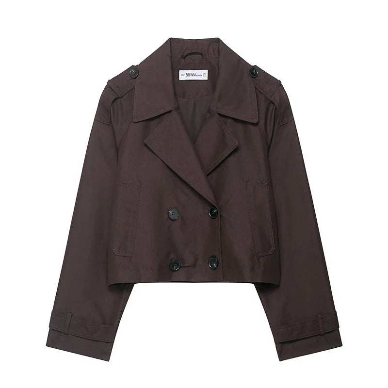 Double Breasted Short Coat Trench Turn-down Collar
