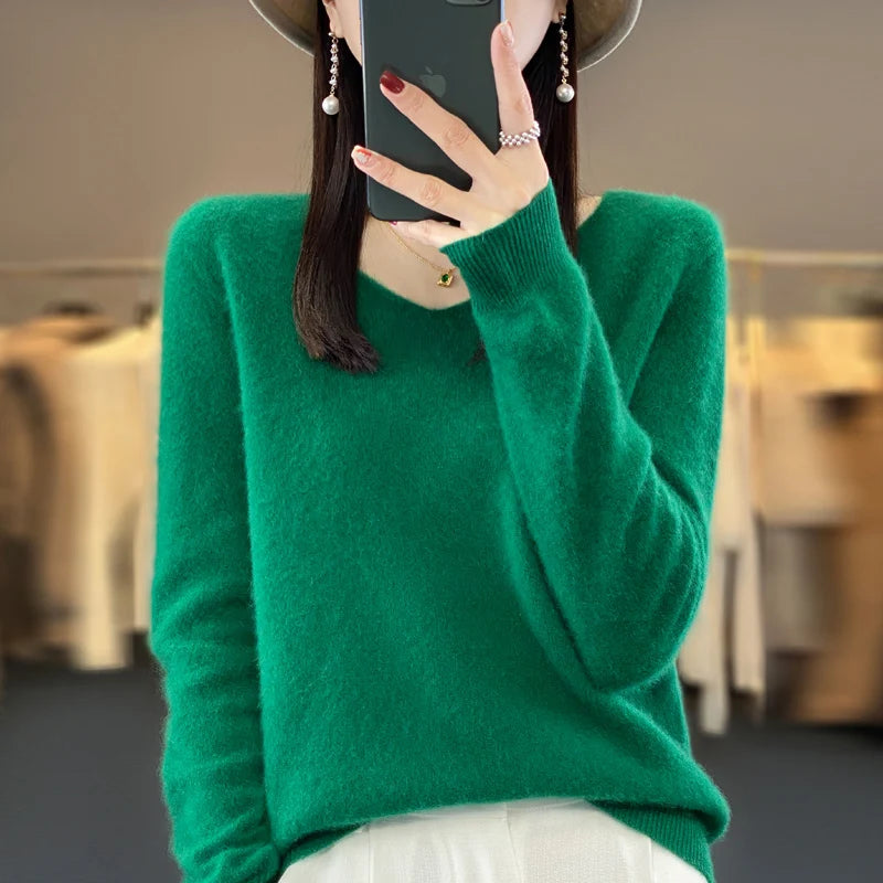 Merino Pure Wool V-neck Autumn And Winter Pullover Sweater
