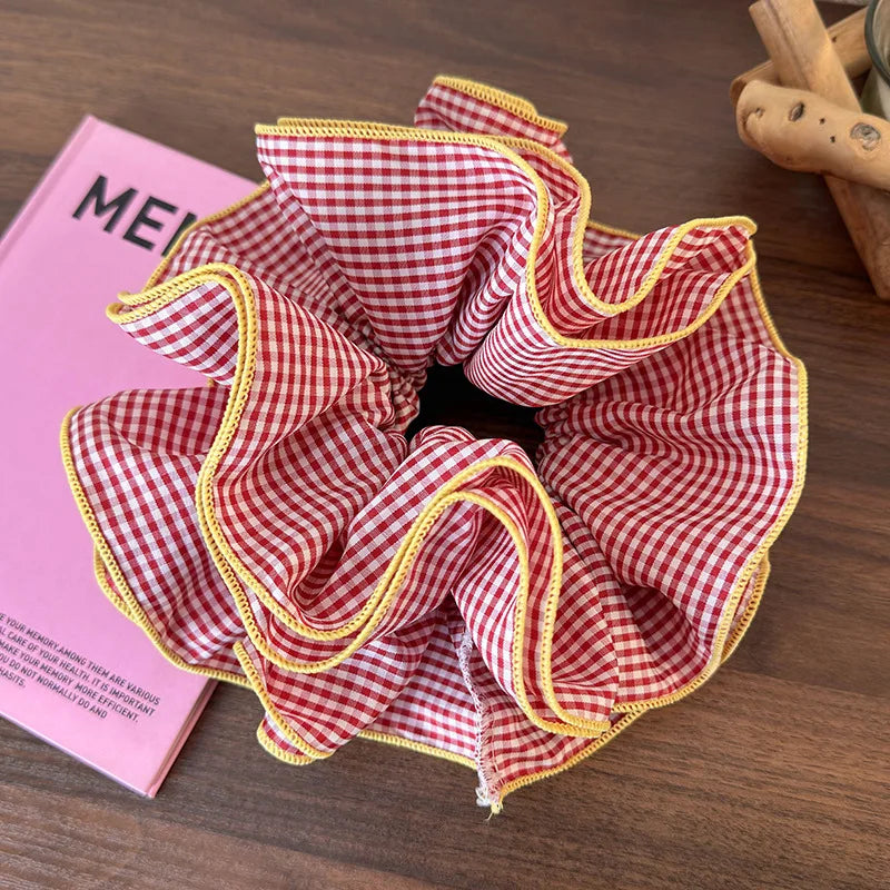 Retro Colorful Lattice Ruffles Hair Scrunchies Headbands