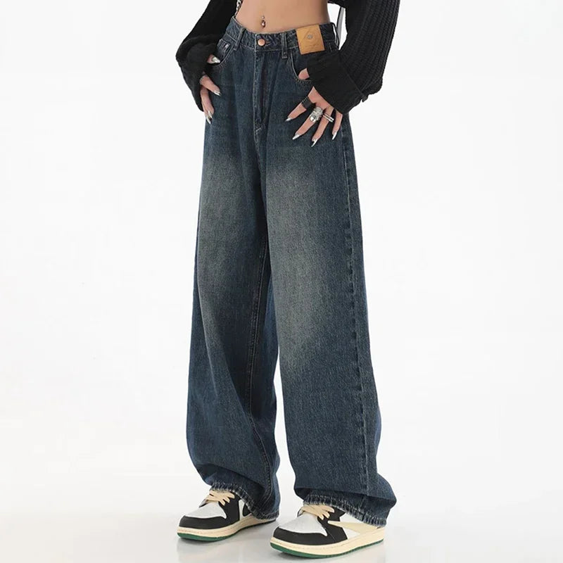 Woman High Waist Slim Fit Wide Leg Jeans