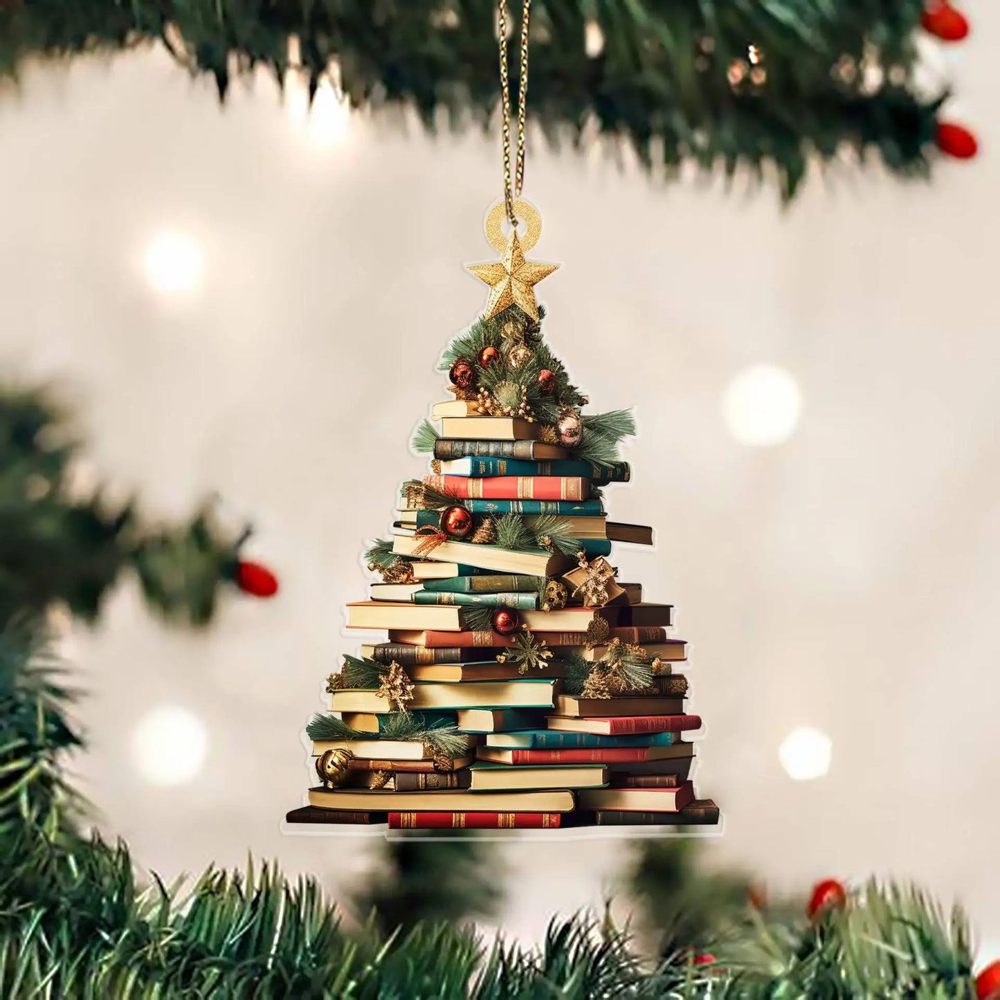 2D Acrylic Flat Printing Books Pendant Home Tree Window Hanging Decor Gift For Book Lovers Creative Book Christmas Tree Ornament