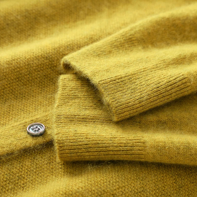 Cardigan Sweater O-Neck Button 100% Merino Wool