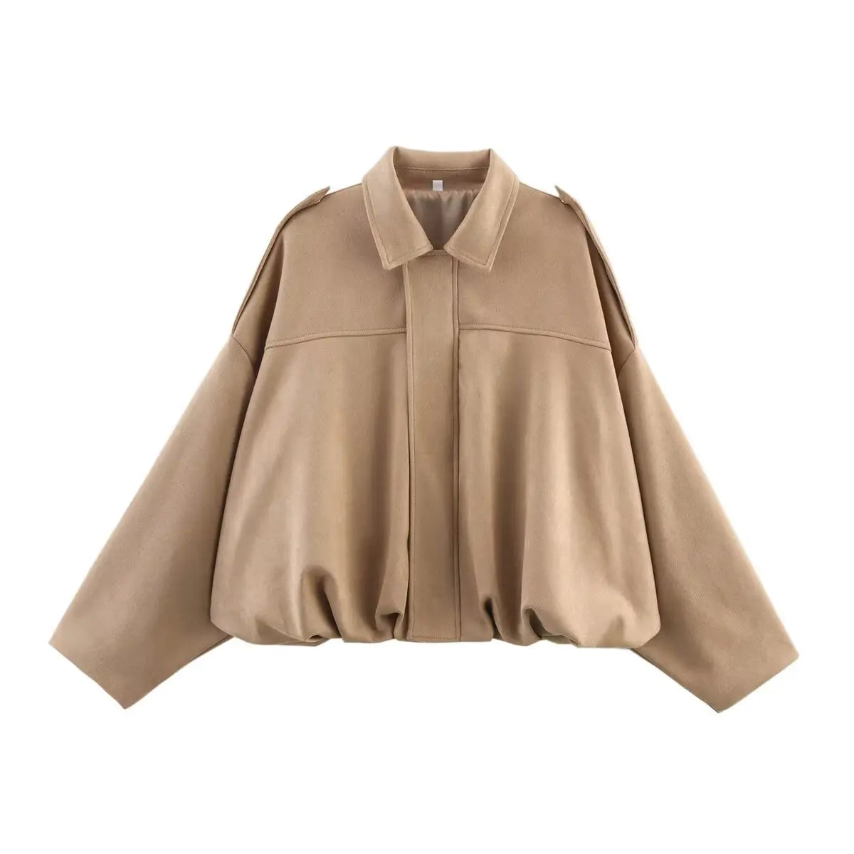 women's suede texture effect Loose version of fashion lapel shoulder bomber jacket