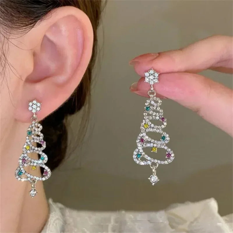 Zircon Christmas Tree Earrings Rhinestone Xmas Tree