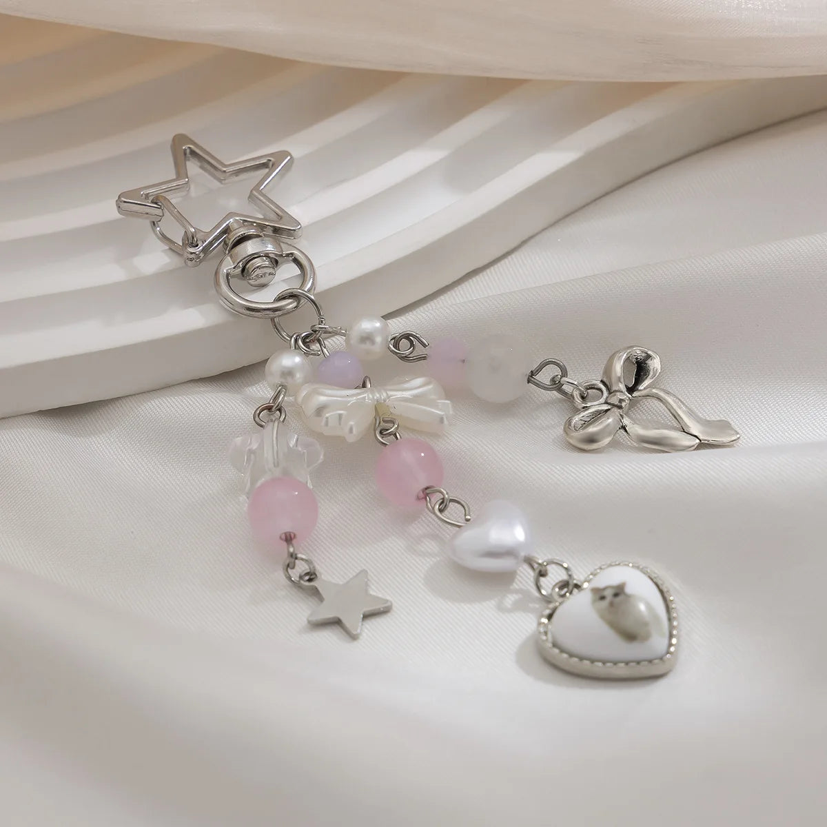 Y2K Fashion Flower Star Love Bow Strawberry Pendant Acrylic Keychain