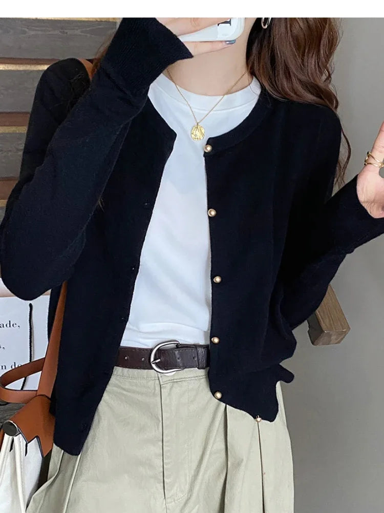 Solid Color Knitted for Women Cardigan