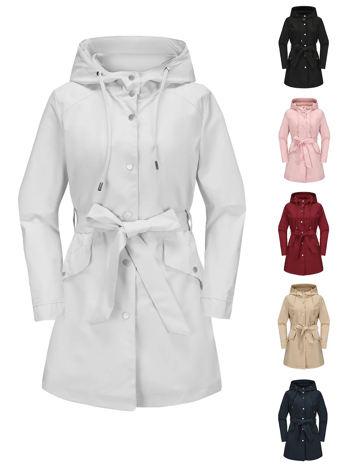 Hooded Water-repellent Jacket with Belt Thin Casual Loose Trench Coat