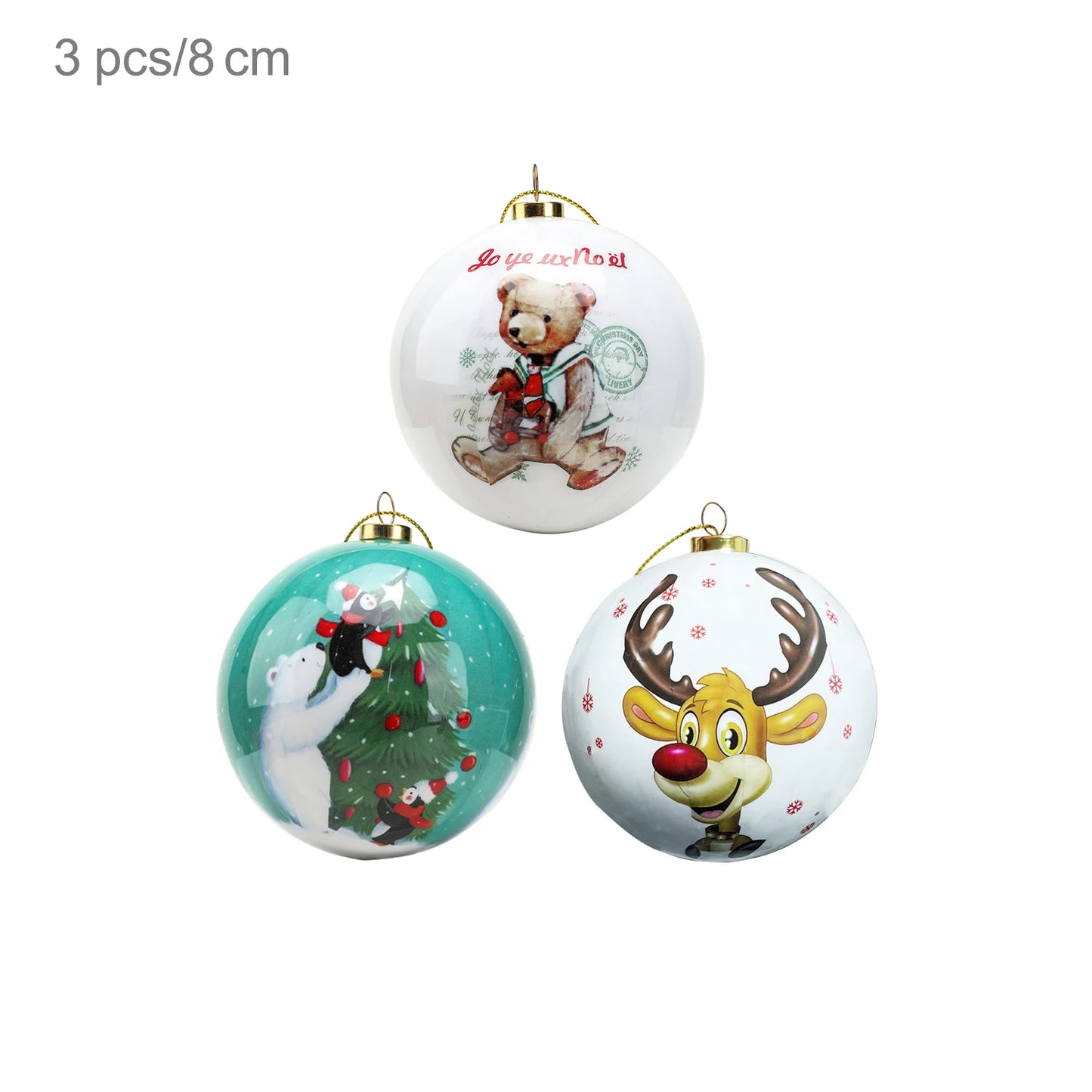3pcs 8cm Christmas Balls Original Gifts Christmas Decoration 2024 Christmas Tree Decorations Gift Decoration Pendants Baubles