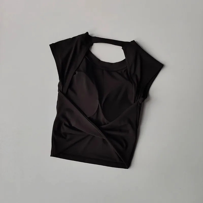 Sexy Short Backless Fixed Chest Pad Sports T-shirt