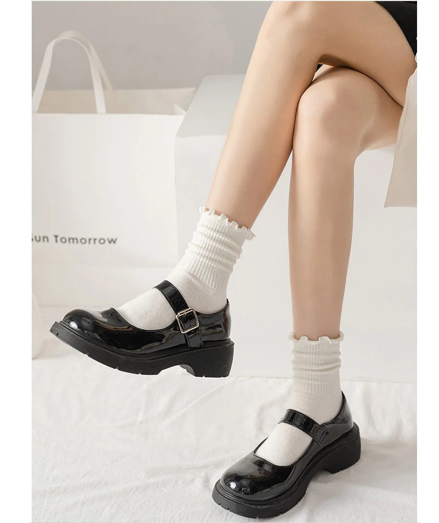 5 pair /Lot Socks for Women Ruffle Cotton Middle Tube Ankle
