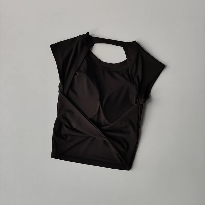 Sexy Short Backless Fixed Chest Pad Sports T-shirt