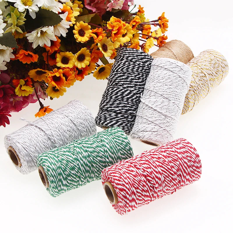 2mm*100m Christmas Twine Cotton Jute String Rope Cord Ribbon  Decoration Tying Cake Pastry Boxes DIY Crafts Gift Wrapping
