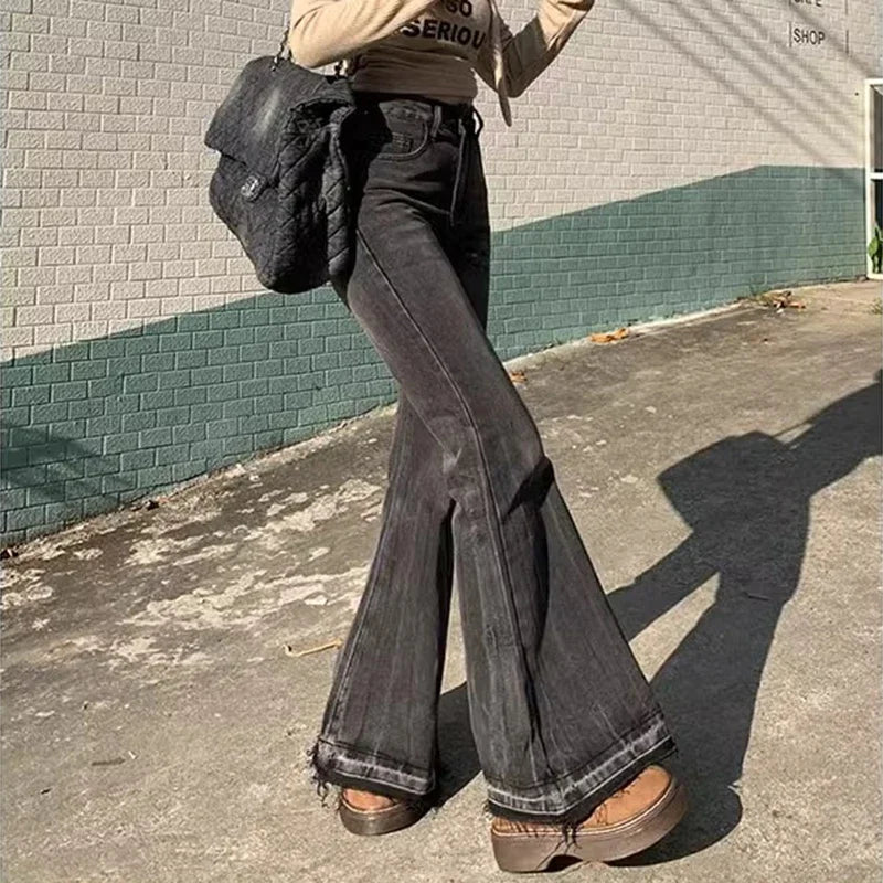 Woman High Waist Vintage Casual Flare Jeans