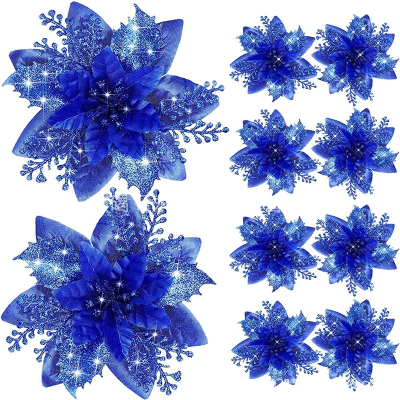 10/5/1pcs 14.5cm Glitter Artifical Christmas Flowers  Christmas Tree Decoration Happy New Year Ornaments Xmas Fake Flowers natal
