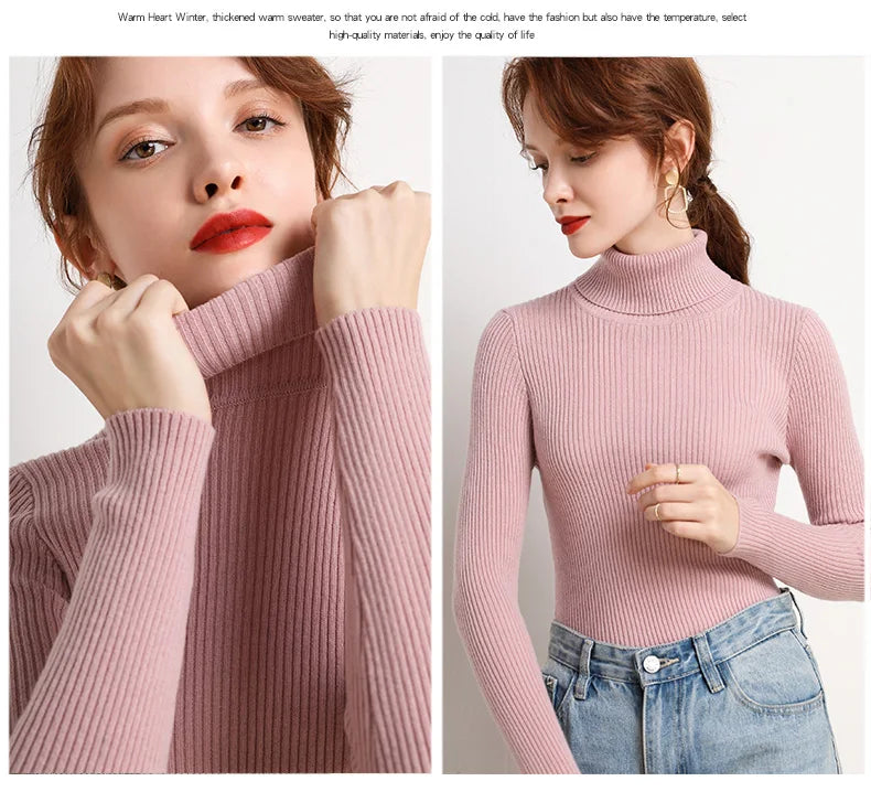 Heliar Women Fall Turtleneck Sweater Knitted Soft Pullovers Cashmere