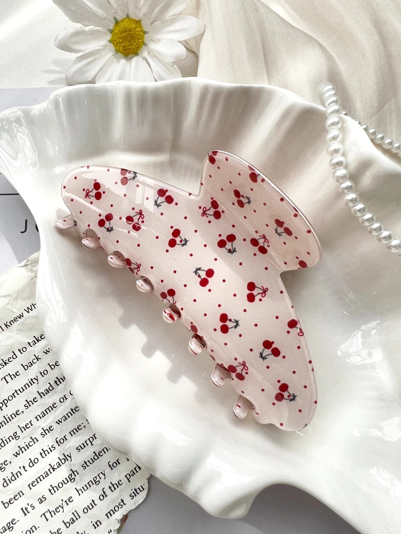 Pink Sweet Elegant Floral Cherry Hair Claw Clip Set