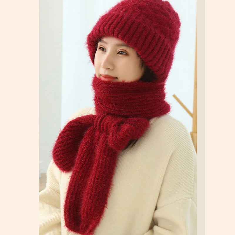 Knitted Skullies Hat Scarf Set