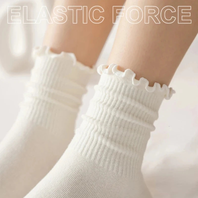 5 pair /Lot Socks for Women Ruffle Cotton Middle Tube Ankle
