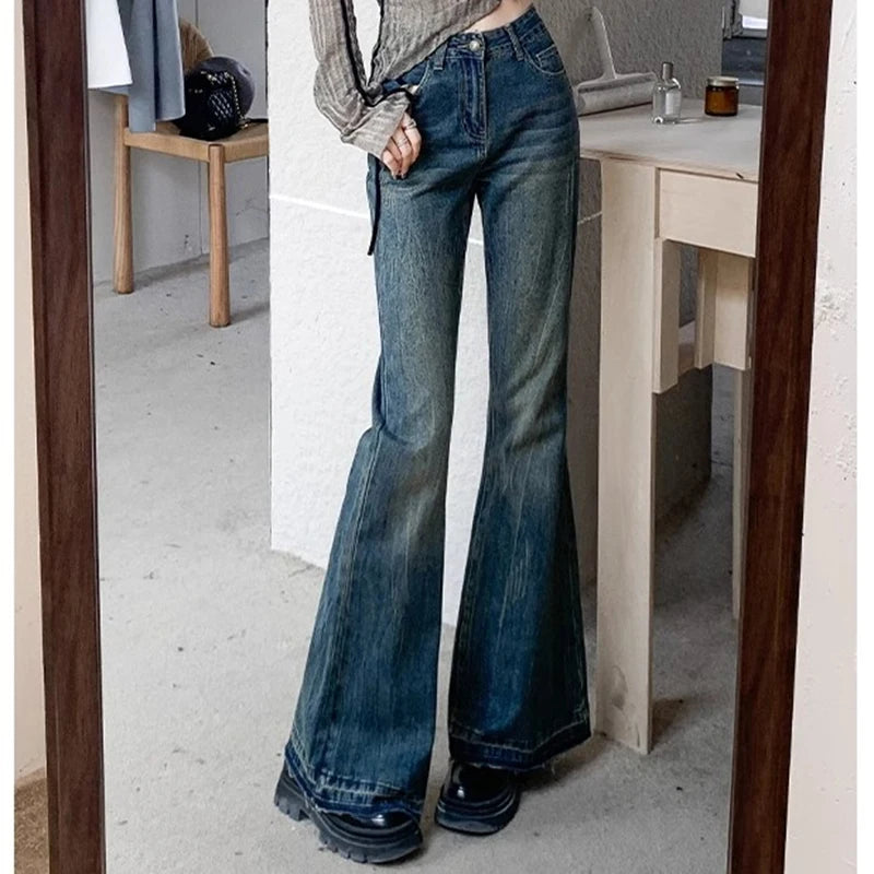 Woman High Waist Vintage Casual Flare Jeans