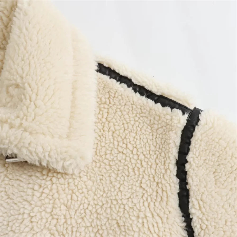 Artificial Fur Effect Motorcycle Jacket Coat with Fur Integration