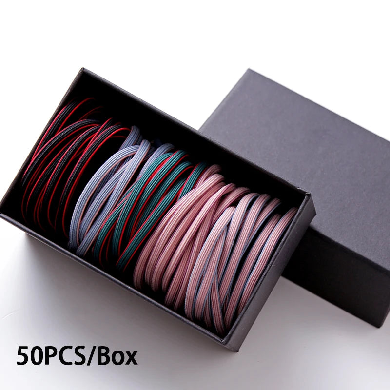 50PCS/Box Mix Colors Nylon 5CM Rubber Bands Women Safe Strong Elastic Hair Bands Ponytail Holder Girl Scrunchy Hair Accessories