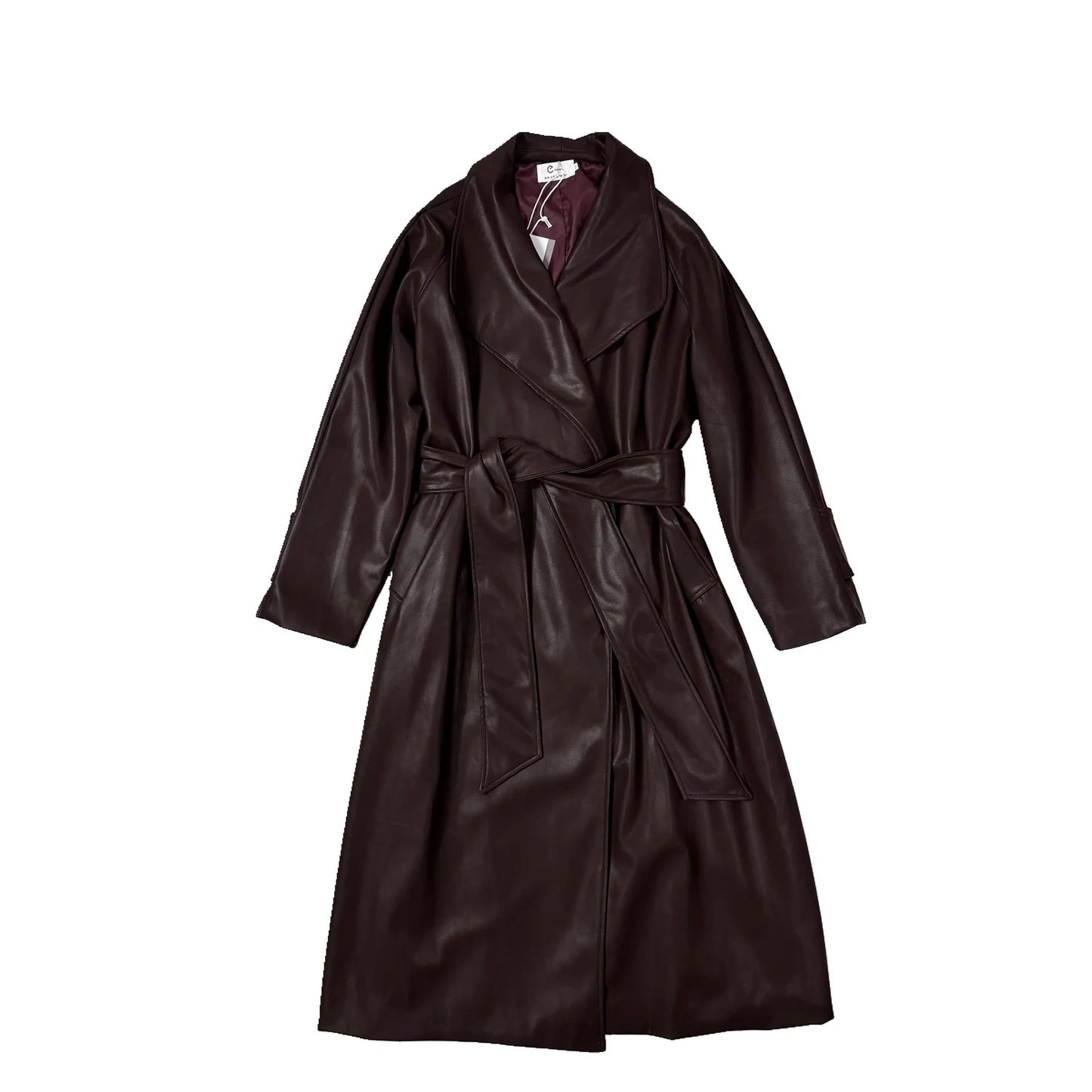 French temperament large lapel collar medium and long leather jacket