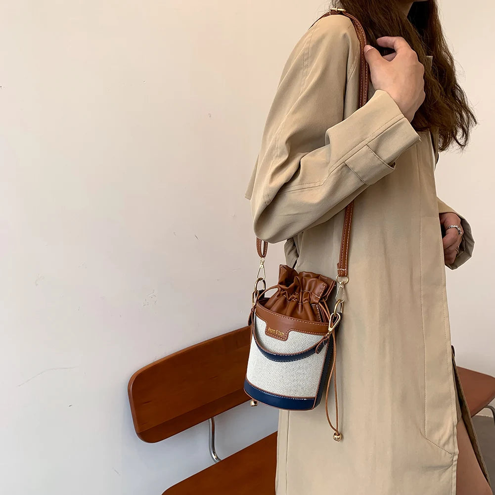 Women Vintage Patchwork Cylinder Shoulder Bag