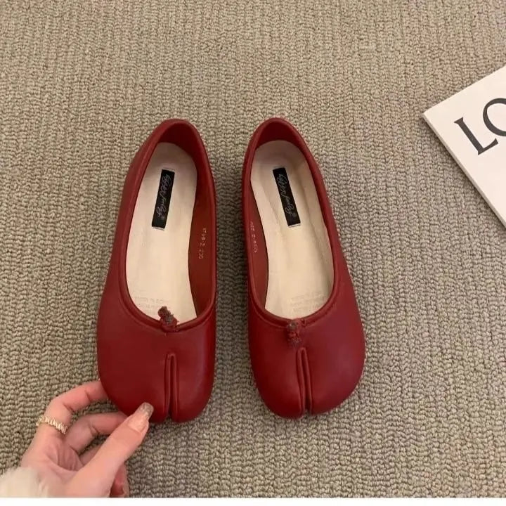 2025 Women's Leather Toe Separator Loafers Flat