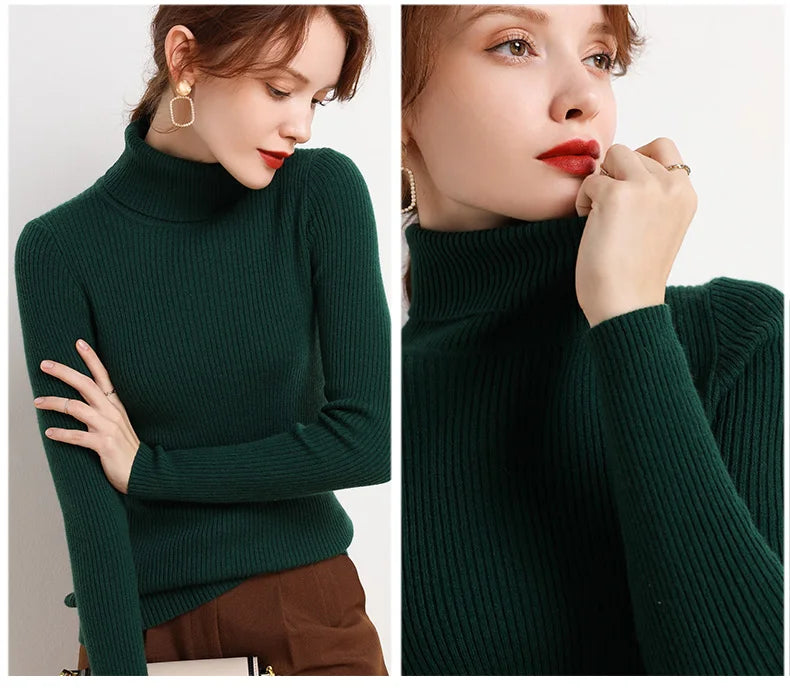 Heliar Women Fall Turtleneck Sweater Knitted Soft Pullovers Cashmere