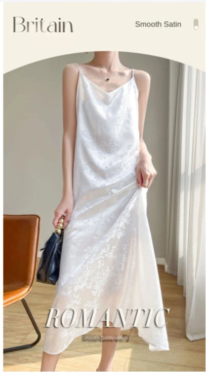 Women's thin summer essential silk material skin-friendly hundred temperament vest dress 2024 new